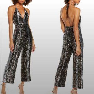 Bardot Womens Jumpsuit Size US L/10  Silver Sequined Cropped Sleeveless